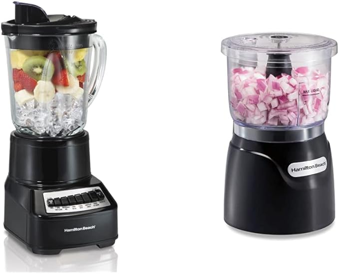 Hamilton Beach Wave Crusher Blender with 14 Functions &amp 40oz Glass Jar for Shakes and Smoothies Black &amp Electric Vegetable Chopper &amp Mini Food Processor 3-Cup 350 Watts Black