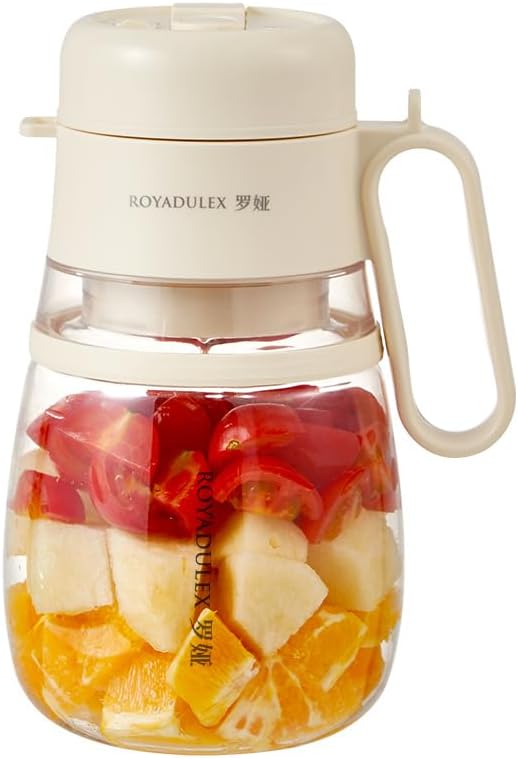 ROYADULEX Portable Rechargeable Juicer Multi-function Household Blender with Handle Beige