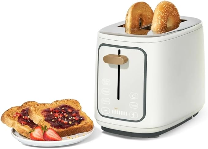 Smart 2-Slice Toaster with Touch-Activated Display Stainless Steel Digital Toaster with 1.5 Extra Wide Slots 7 Shade Settings Countdown Timer Bagel &amp Frozen Presets (white)
