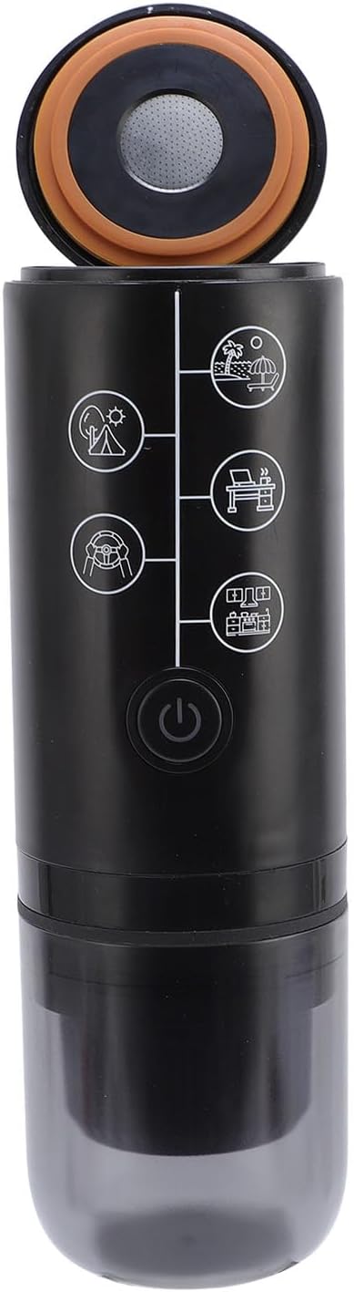 Portable Coffee Maker 17Bar Pressure Electric Coffee Machine 2600mAh Battery for Travel Camping Office for Powder and Capsules (Black)