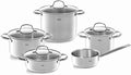 Fissler San Francisco 5-Piece Stainless Steel Saucepan Set with Glass Lids Suitable for Induction Cookers All Hob Types (3 Saucepans 1 Stewing Pot 1 Saucepan Without Lid)