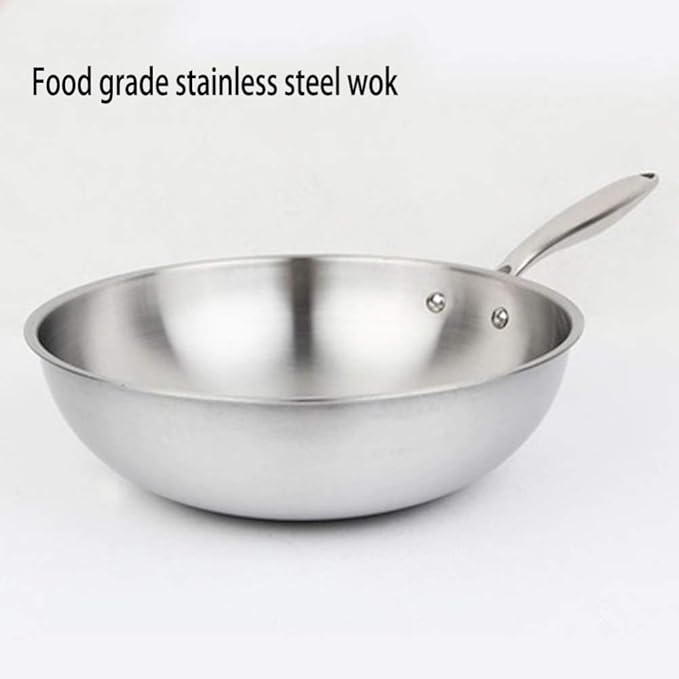 2 Pc Cookware SetDeluxe Quality Stainless SteelStock PotWokUncoated Non Stick Fry Panwith Tempered Glass CoverNon-Scalding Handle Suitable for Various Heat Sources Large Wok