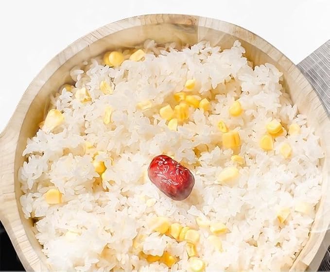 Steamer Rice Barrel Rice Steaming Barrel with Lid Wooden Sushi Rice Bowl Rice Mixing Bucket Home Kitchen Restaurant Coffee Chinese Restaurant Hotel Food Bucket(21 * 14 * 18cm)