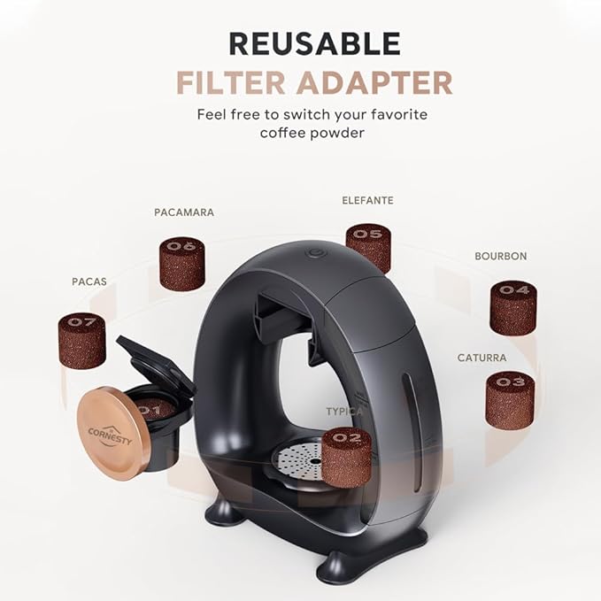 Automatic Coffee Maker for Home 240ml Drip Coffee Brewer 1400W Mini Americano Coffee Machine 185℉ Constant Temperature Silent Compatible with K-Cup Pods and Ground Coffee(Grey)