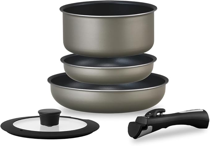 Iris Ohyama ATF-SEI5 Frying Pan Set Compatible with IH &amp Gas Fire 5 Pieces 1 Person Set Diamond Coated Diamond Coated Pan Silver Removable Handle Lightweight Non-Stick Easy Care