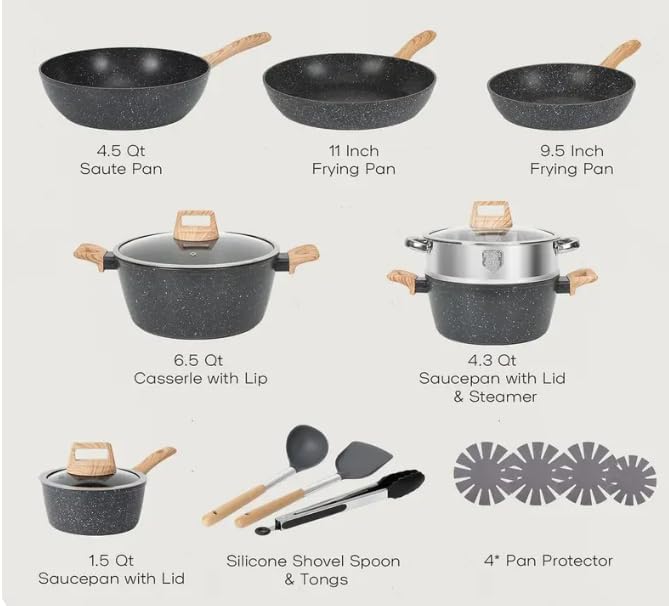 12pcs Pots and Pans Set Non Stick Kitchen Cookware Sets Induction Cookware Nonstick Granite Cooking Set with Frying Pans Saucepans Kitchenwarestock up on specials