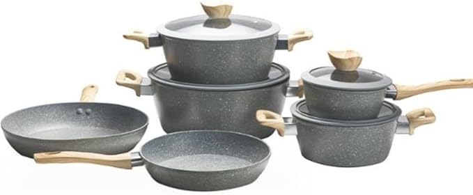 Premium Non Stick Saucepan Set 6 Piece with Lids - Quick and Even Heating Easy to Clean Suitable for All Cooktops (Grey)