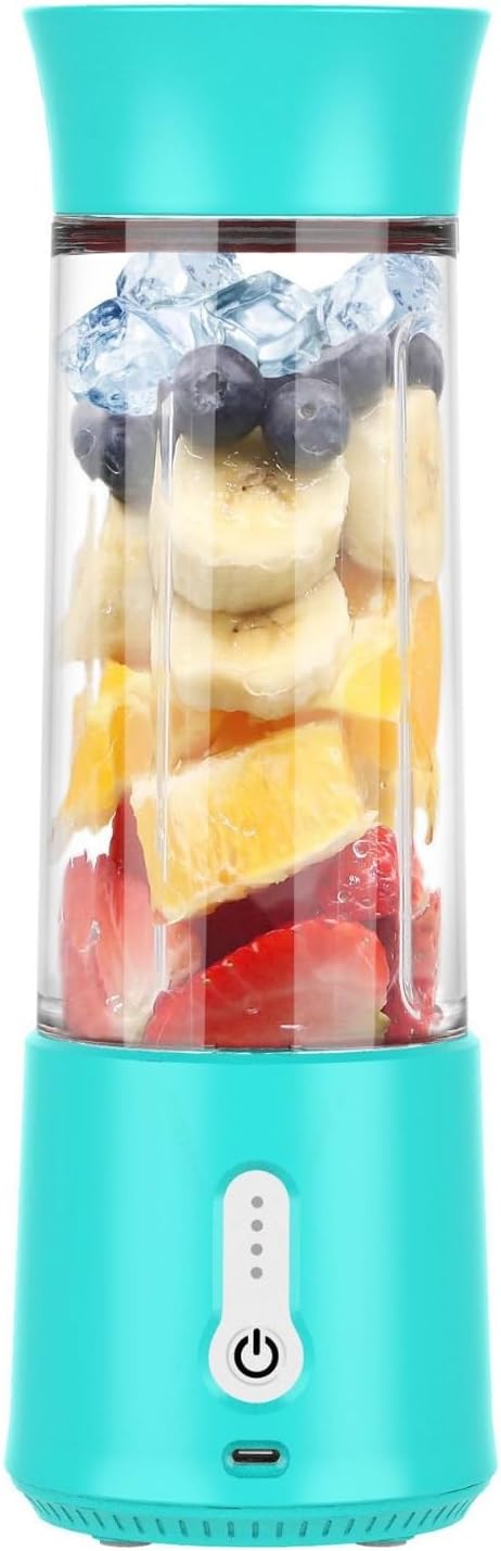 Portable Blender with USB Charging Personal Size Smoothie Maker 500ml Glass Cup 304 Stainless Steel Blades (blue)