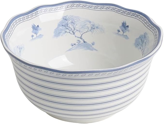 222 Fifth 12-Piece Porcelain Dinnerware Set for 4 Glossy White Plates and Bowls Set with Blue Decal Elegant Square Ceramic Dish Set Kitchen Tableware Microwave &amp Dishwasher Safe Scenic Toile