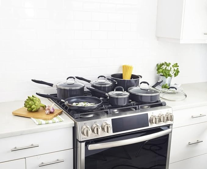 Cuisinart 11-Piece Nonstick Cookware Set Black 55-11BK &amp 12-Inch Deep Fry Pan w/Cover Chef's Classic Nonstick Hard Anodized Collection 622-30DFP1