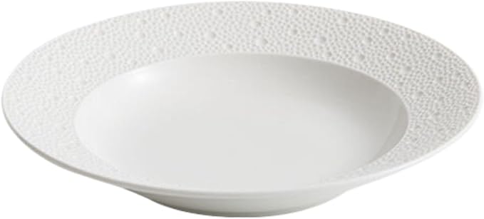 Thcbme 白陶瓷盘子汤盘帽子盘高端酒店创意餐具意面西餐盘/birthday plates Lounge Round Reactive Glaze Stoneware Dinnerware Set/12英寸珠点白_斜边汤盘
