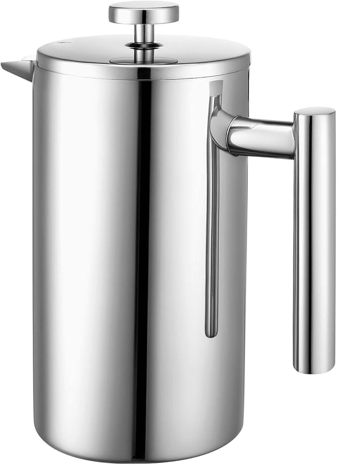 VEVOR French Press Coffee Maker 34 Ounce 1 Liter Stainless Steel Coffee Press Tea Maker with Filter Large Double Wall Insulated French Presses Cold Brew for Camping Travel Home Kitchen Silver