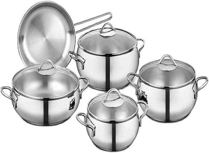 Stainless Steel Cookware Set of Soup Pot 6 Piece Glass Cover Multifunctional Non-Stick Frying Pan Kitchen Cooking
