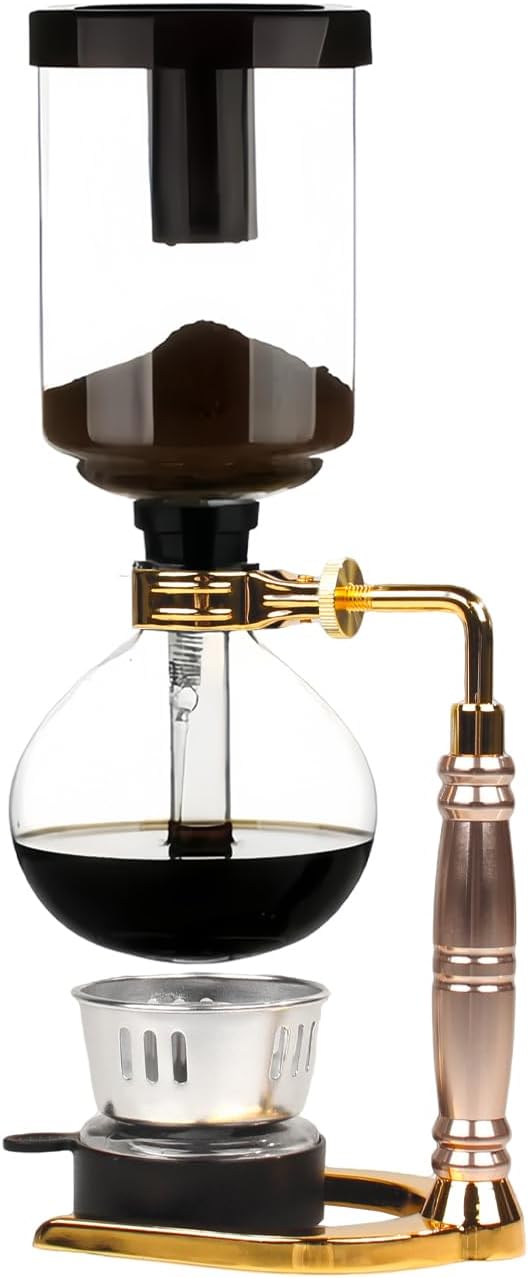 Japanese Siphon Coffee Maker Glass Vacuum Siphon Coffee Pot 5-Cup (600ml) with Alcohol Burner Adjustable Buffer Clamp Stainless Steel Bracket Base for Coffee Aficionados