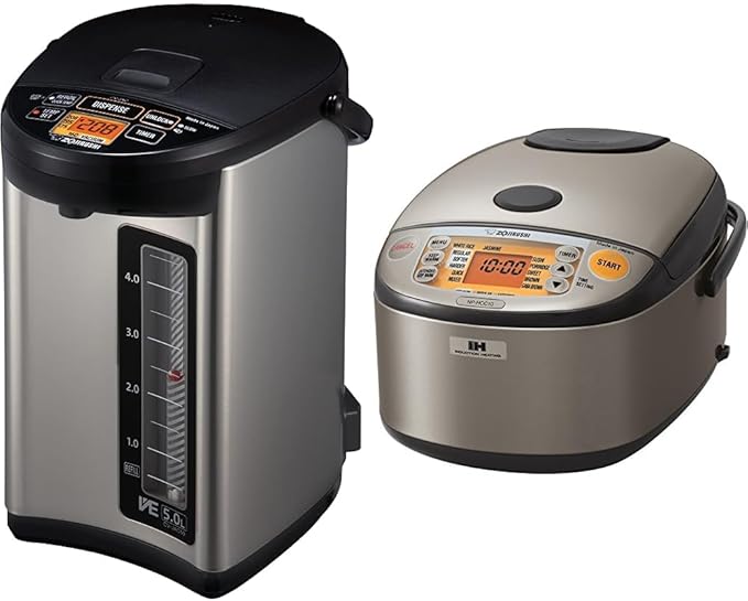 Zojirushi CV-JAC50XB VE Hybrid Water Boiler &amp Warmer 5.0 Liter Stainless Black Made in Japan &amp NP-HCC10XH Induction Heating System Rice Cooker and Warmer 1 L Stainless Dark Gray