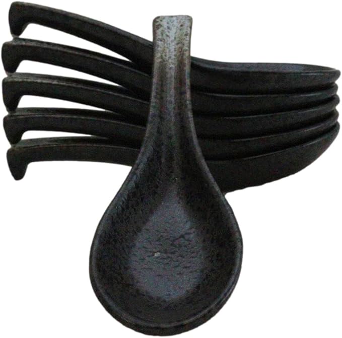 Ebros Gift Artistic Charcoal Grey Tone Hakumu Ceramic Collection Dinnerware Serveware Kitchenware Set Asian Japanese Restaurant Supply (Pack Of 6 Ladle Hook Style Soup Spoons)
