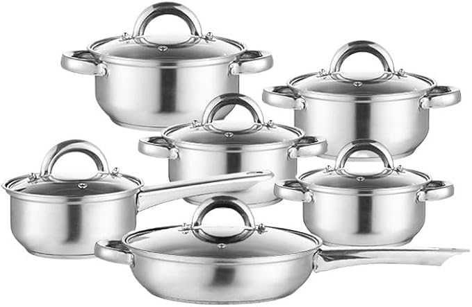 12 Piece Set of Stainless Steel Bottom Milk Pan Non Stick Frying Combination Home Gift