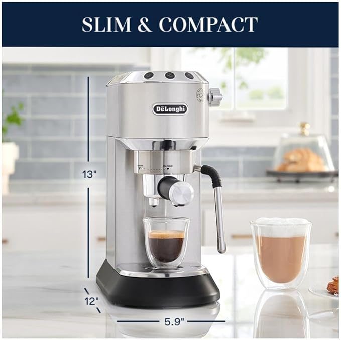 De’Longhi Dedica Arte Espresso Machine with My LatteArt Steam Wand (Milk Frother) 15-Bar Pump &amp 3-Level Temp Control - Compact Espresso Maker for Latte &amp Cappuccino - Italian Stainless Steel