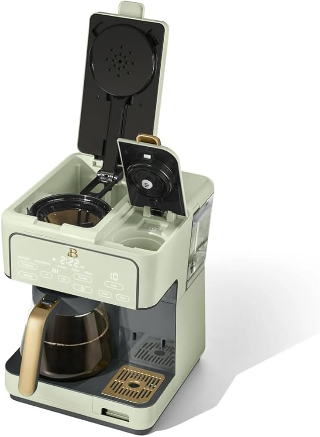 Beautiful Multi-Brew Commercial-Grade 12-Cup &amp Single-Serve Coffee Maker with Over Ice Option for Business and Personal Use by Drew Barrymore (Sage Green)