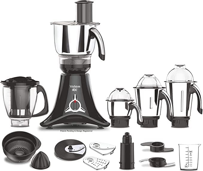 Vidiem ADC All Day Companion Mixer Grinder and Food Processor slicing grating citrus juicing chopping &amp kneading 750W 5 Jars Free Service Kit included with UL certified motor110 Volts
