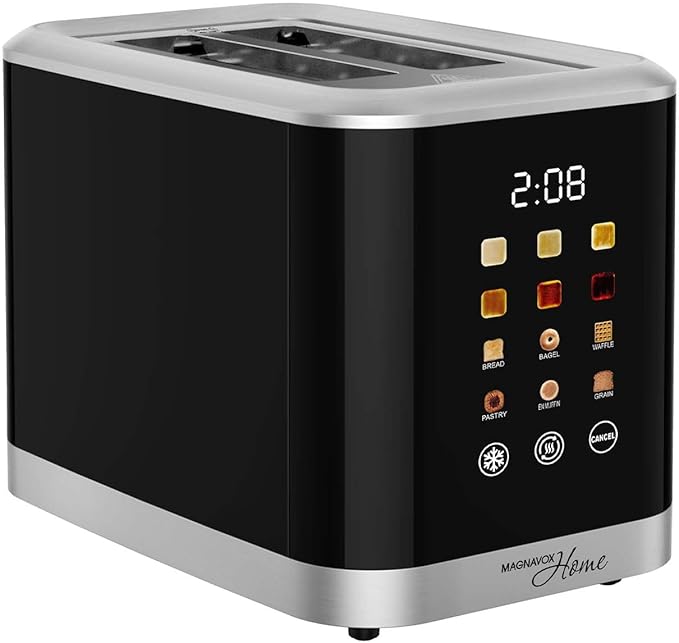 MAGNAVOX HOME 2 Slice Smart Toaster Touchscreen Wide Slot for Bread English Muffins Croissants and Bagels 5 Adjustable Toast Settings Cancel and Defrost 6 Bread Types &amp Shade Settings