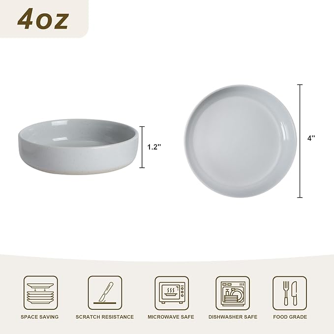 Famiware Milkyway Plates and Bowls Set of 12 and 4oz Dipping Bowls Set of 6 18 Pieces Dinnerware Sets Light Gray