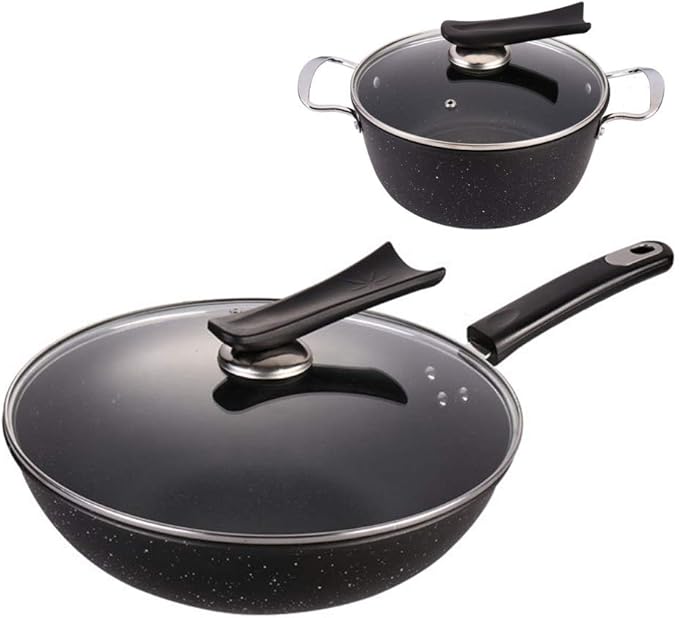 Cooking Pot Pots and PansDie-Cast Aluminum Cookware SetHome Multifunctional Cooking Pans Set with Glass Lid and Non Stick Coating (2pcs Variety Pack)