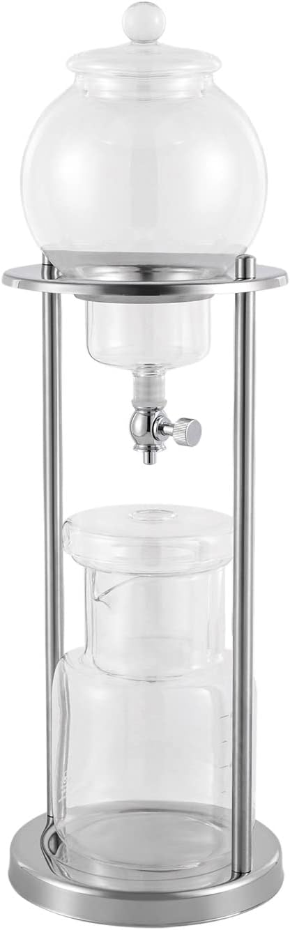 600ml Brew Dripper Coffee Maker – Stainless Steel &amp Borosilicate Glass Ice Drip Coffee Maker 4H Quick Extraction for 6-8 People (Coffee/Tea Compatible) (Silver)