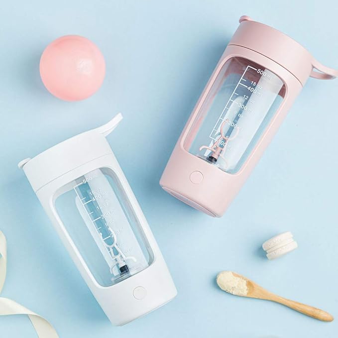 650ml Electric Protein Shaker Cup Portable USB Rechargeable Protein Shake Mixer Auto Shake Mixer Cup Drinking Bottle app.19.6x12.1cm/7.72x4.76in Pink