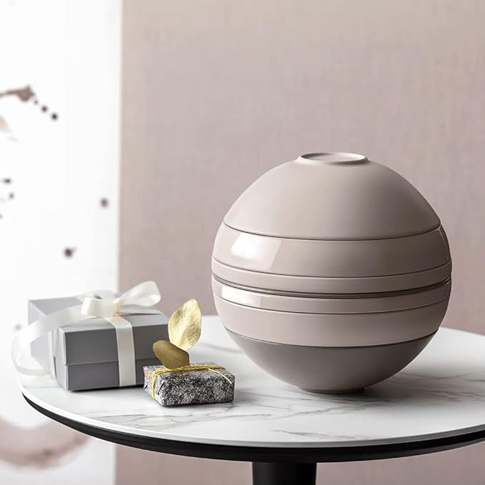 Villeroy &amp Boch Iconic Collection La Boule 7-Piece Dinnerware Set for 2 Premium Porcelain Made in Germany Dishwasher Safe 9.5 x 9 in Pure Beige