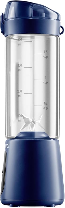 BLENDi Pro+ Portable Blender (17.5oz Navy Blue) – Powerful Ice Crushing 120W Motor USB-C Rechargeable Cordless Personal Blender Smoothies &amp Shakes – BPA-Free Self-Cleaning Travel-Friendly