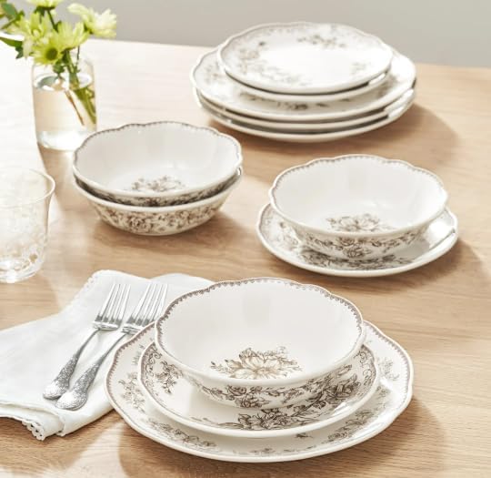 Agatha 12-Piece Stoneware Dinnerware Set (Brown)
