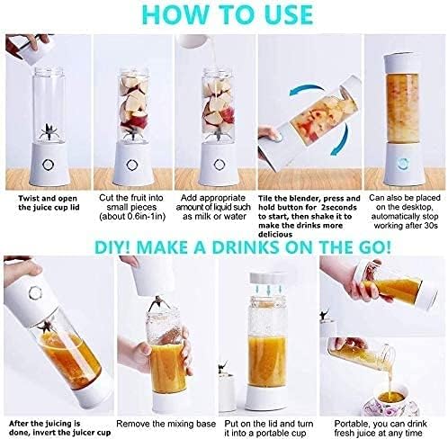 Portable Blender Smoothie Juicer Cup - Six Blades in 3D 480ml Fruit Mixing Machine with 4000mAhMixer Fruit Rechargeable Personal Size USB Home Jucie Blender Bottles (Color : Blue)