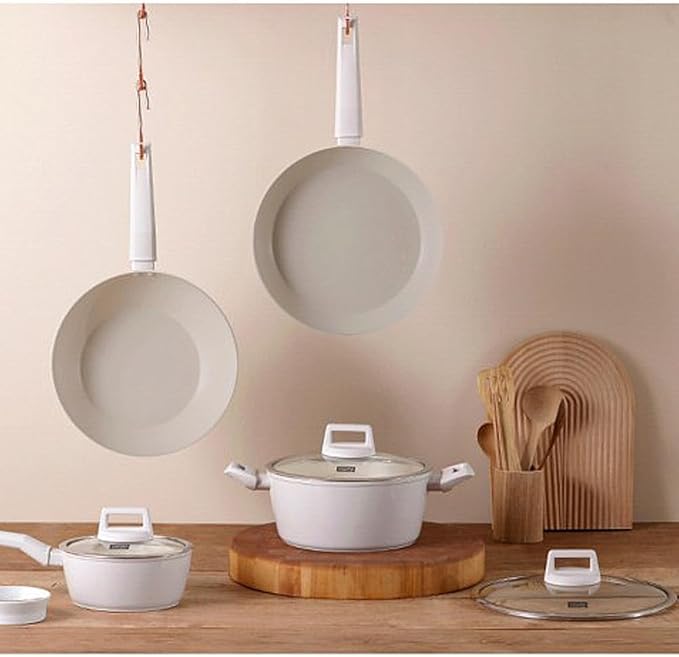 cukin IH cookware set pan 2P+ pot 2P+ lid 1P white Large Ivory