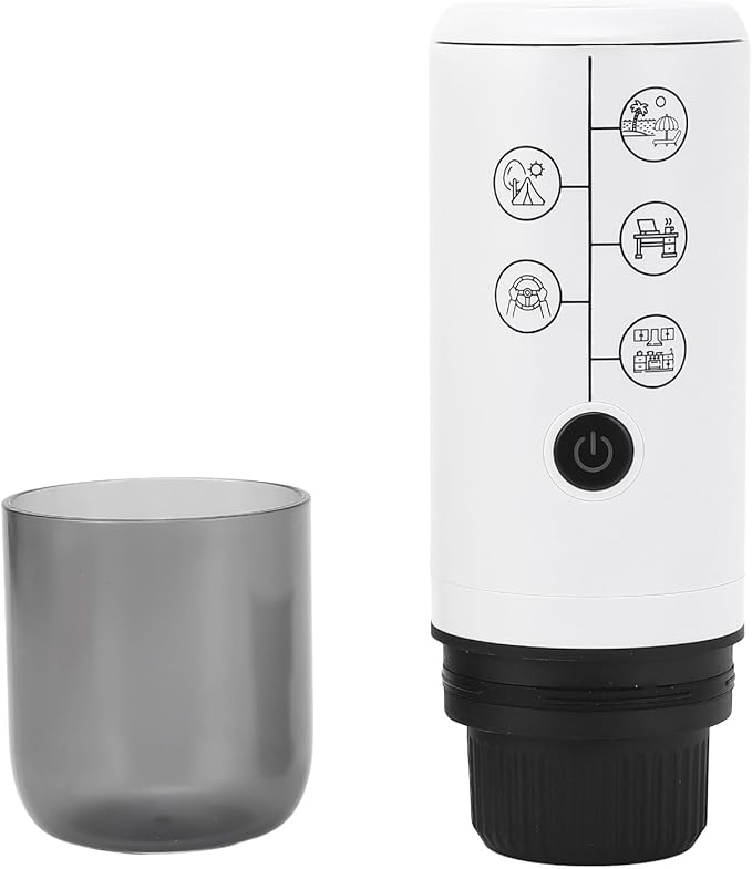 Jonlaki Portable Electric Coffee Maker Cordless Rechargeable 17 Bar Pressure Capsule Brewer for Home and Outdoor Use in (White)