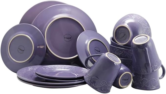 Elama Lilac Fields Town House 16-Piece Dinnerware Set