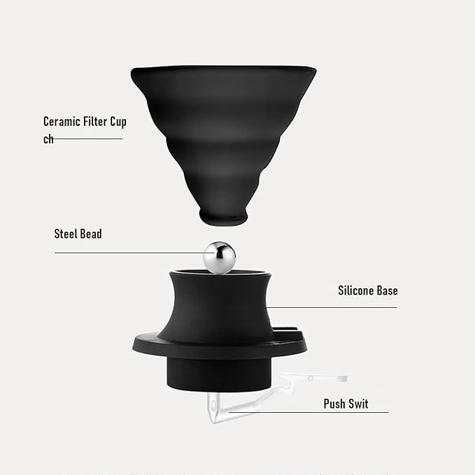 MAVIS LAVEN Ceramic Pour Over Coffee Dripper Heat Proof Immersion Coffee Maker with Built in Switch Valve for Home Office Travel (Black)