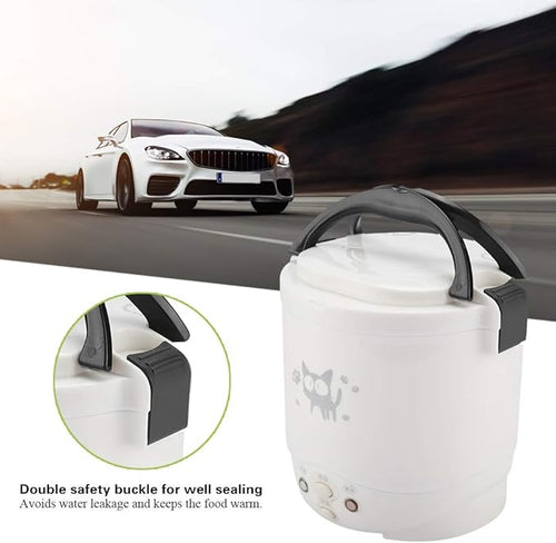 12V 100W 1L Electric Portable Multifunctional Rice Cooker Food Steamer with Non Stick Coating Sealed Buckle Suitable for Home and Cars (White)