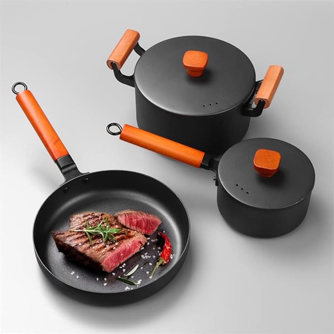Cookware 3 Piece Cast Iron Cookware Set Nonstick Iron Pot Soup Milk Frying Pan Kitchen and Pantry Room Cookware