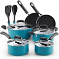 For 12-Piece Aluminum Nonstick Cookware Set with Stay Cool Handle in Turquoise