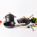 Pot Set 3 Pieces Non-Stick Cookware Set Kitchen Pots and Pan Set Cooking Utensils Suitable for Gas Stove Induction Cooker Cookware Cooking SetNoir