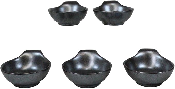 Ebros Gift Iron Black Clay Underglaze Technique Tetsu Kesho Porcelain Dinnerware Kitchen Set Asian Japanese Restaurant Supply (Set of 5 Soup Appetizer Dessert Sauce Shallow Bowls With Handle)
