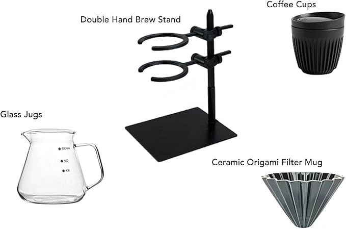 Pour Over Coffee Dripper Stand Set Double Layer Hand Brewing Station with Glass Coffee Pot and Ceramic Filter Cup Portable Coffee Maker for Home Office Travel Adjustable Height