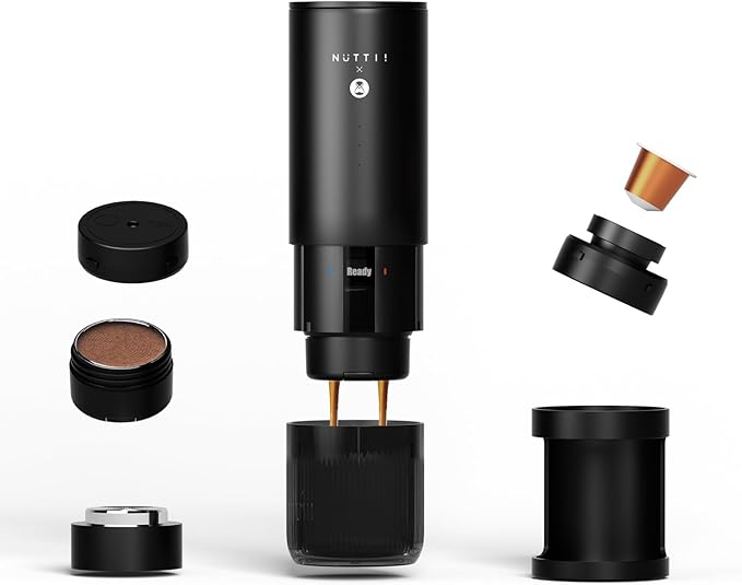 Nuttii E-Coffee Portable Espresso Machine 20 Bar Self-Heating Travel Coffee Maker Precise Pressure Control for Golden Extraction Supports Ground &amp Capsule Coffee for RV Camping &amp Office (B