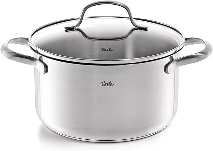 Fissler San Francisco 5-Piece Stainless Steel Saucepan Set with Glass Lids Suitable for Induction Cookers All Hob Types (3 Saucepans 1 Stewing Pot 1 Saucepan Without Lid)