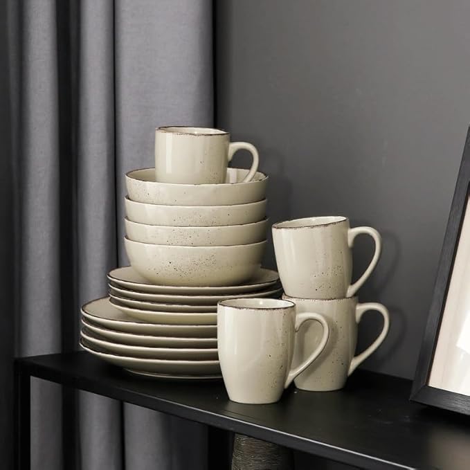 16-Piece Stoneware Ceramic Dinnerware Set with Dinner Plate Dessert 800ml Bowl Mug Tableware