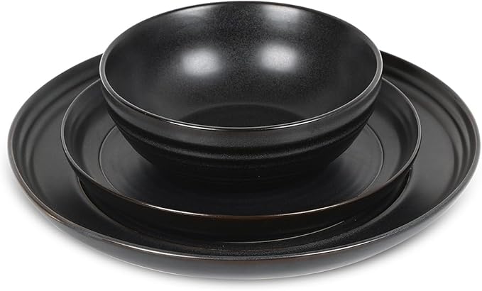 Stone Lain Elio 24-Piece Dinnerware Set Stoneware Plates and Bowls Set Dish Set for 8 Black