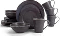 16-Piece Ribbed Dinner Set Black