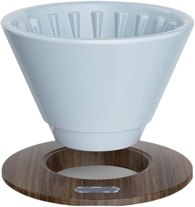 Pour Over Coffee Maker Ceramic Filter Dripper With Walnut Collar Reusable Cone Drip Holder For Travel(Blue)