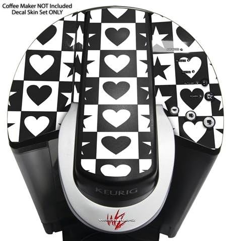 Decal Style Vinyl Skin compatible with Keurig K40 Elite Coffee Makers Hearts And Stars Black and White (COFFEE MAKER NOT INCLUDED)